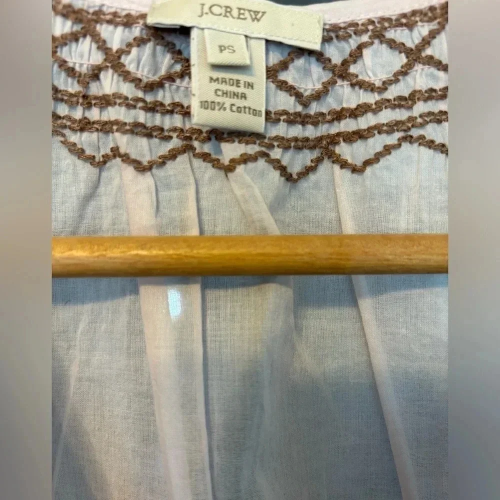 J. Crew Light Weight Gauzy Cotton Light Pink Tank Brown Embroidery Tassles Small